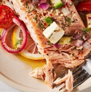 Greek Salmon Low Carb Recipe on a dish